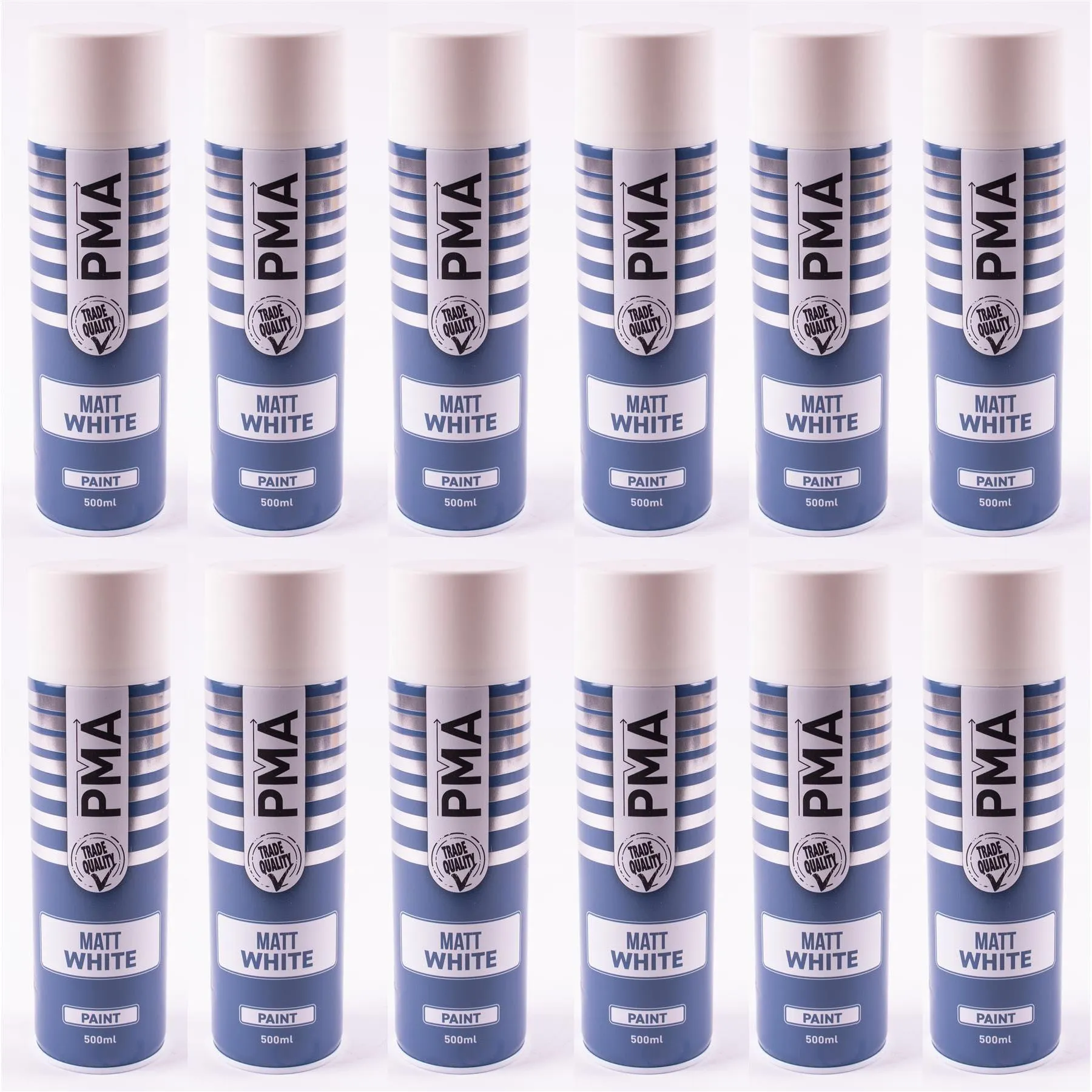 12 x PMA Aerosol Spray Paint Matt White Acrylic High Coverage 500ml