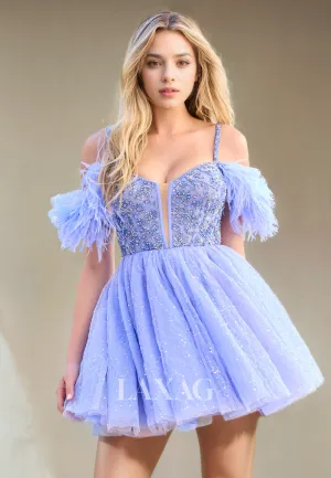 A-Line Spaghetti Straps Off Shoulder Feathers Beaded Tulle Party Homecoming Dress
