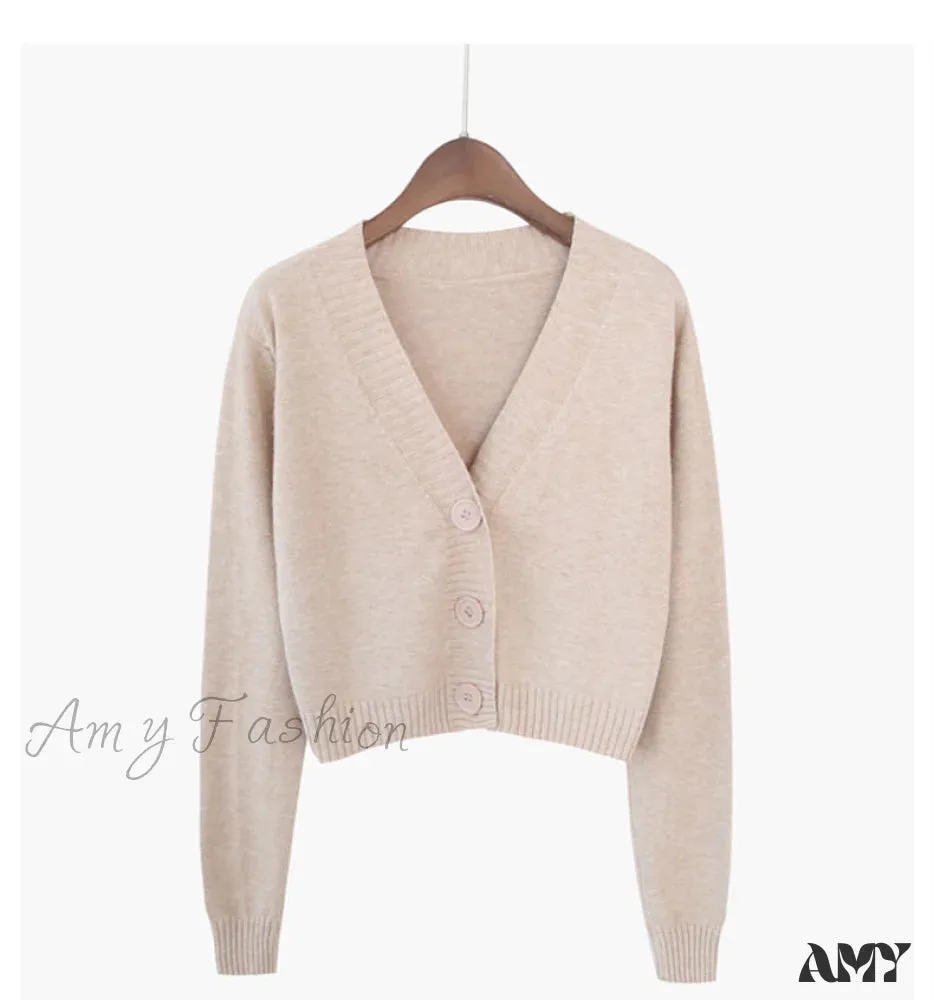Amy Fashion - Knitted Crop Women Korean Short Cardigan