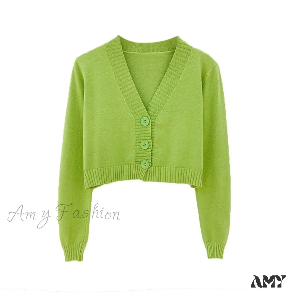 Amy Fashion - Knitted Crop Women Korean Short Cardigan