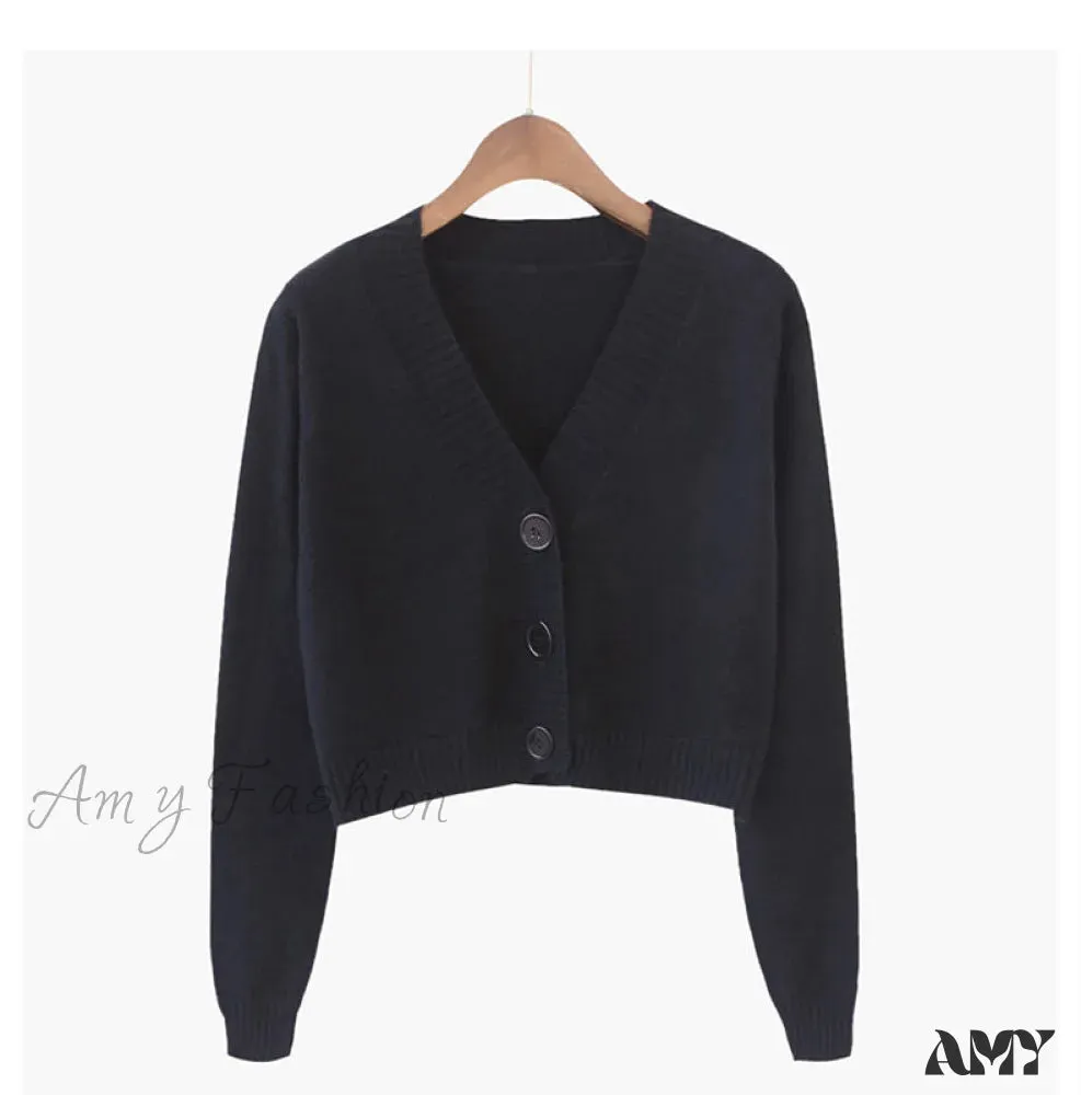 Amy Fashion - Knitted Crop Women Korean Short Cardigan