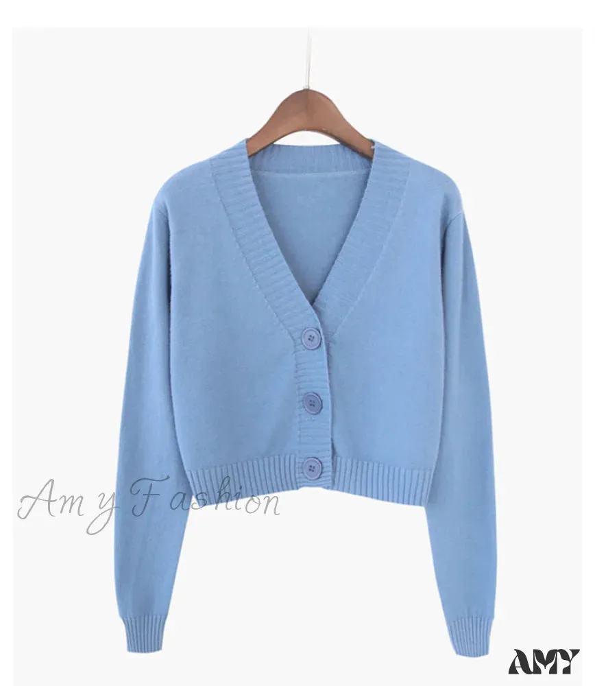 Amy Fashion - Knitted Crop Women Korean Short Cardigan