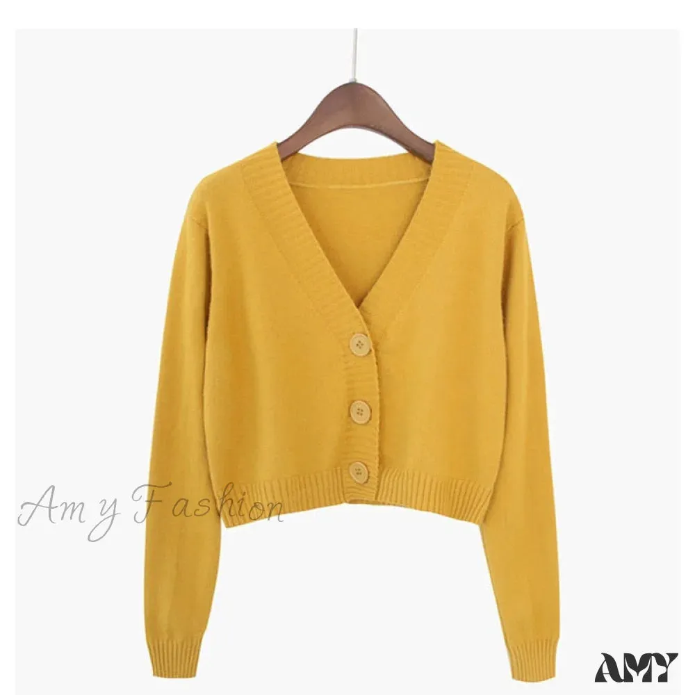 Amy Fashion - Knitted Crop Women Korean Short Cardigan