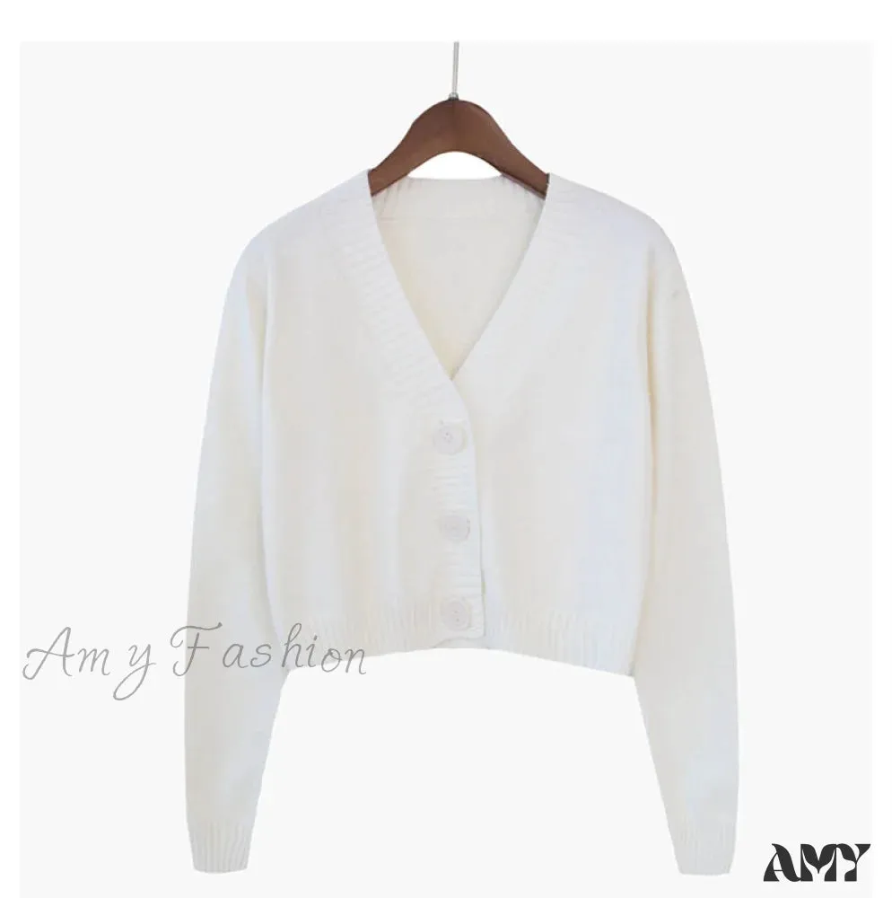 Amy Fashion - Knitted Crop Women Korean Short Cardigan