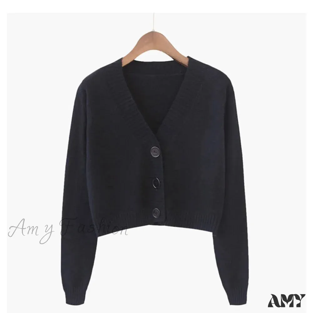 Amy Fashion - Knitted Crop Women Korean Short Cardigan