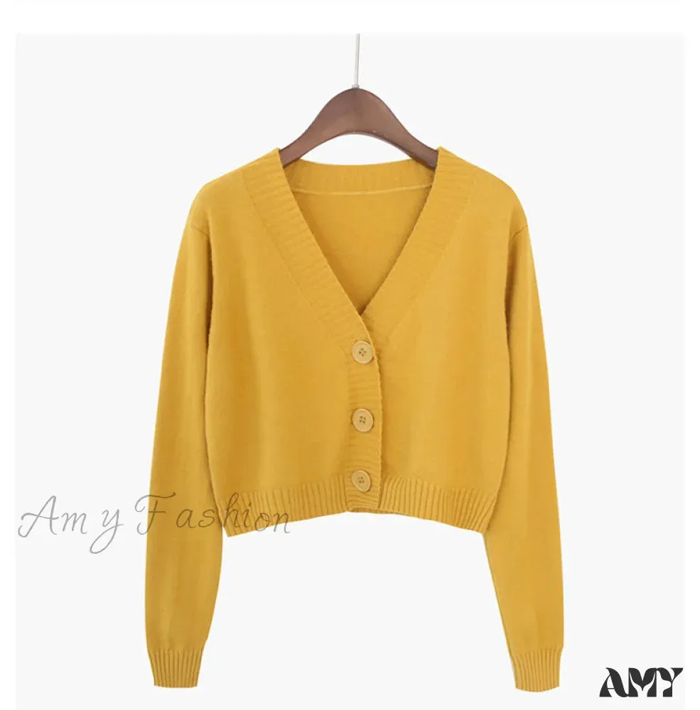 Amy Fashion - Knitted Crop Women Korean Short Cardigan