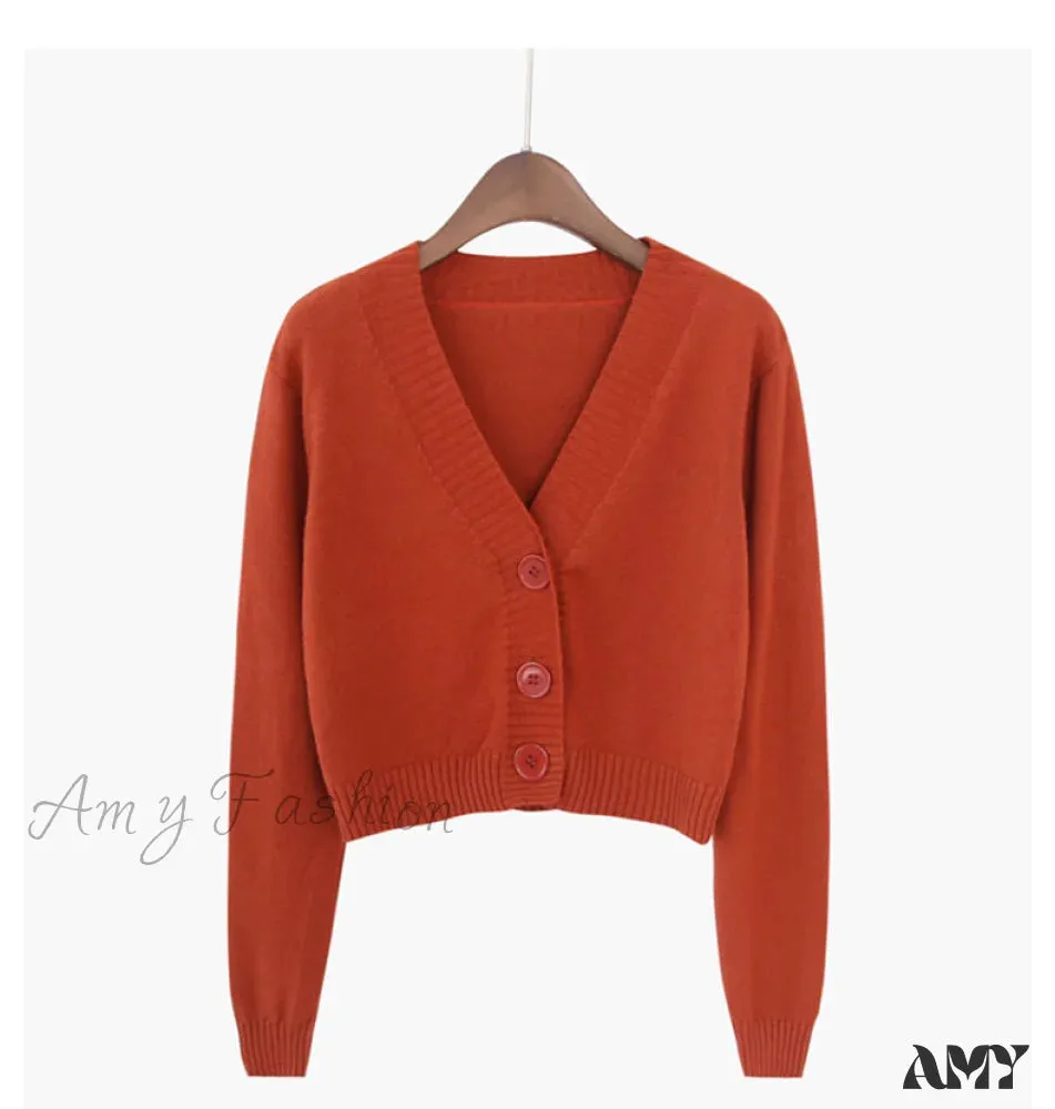 Amy Fashion - Knitted Crop Women Korean Short Cardigan