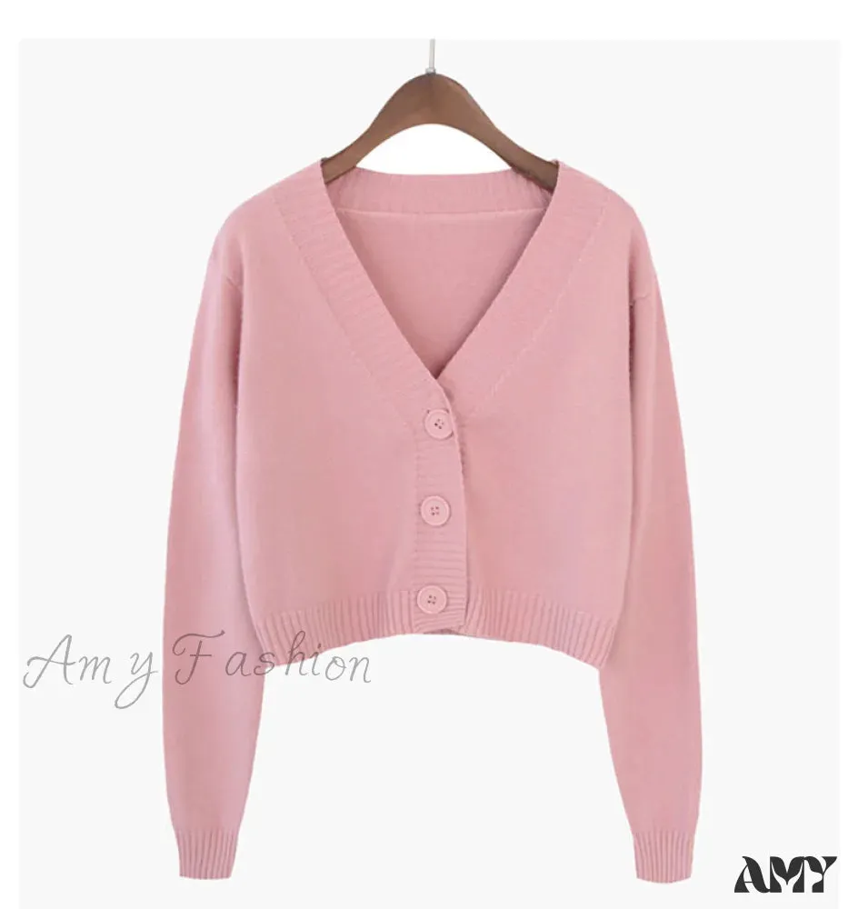 Amy Fashion - Knitted Crop Women Korean Short Cardigan