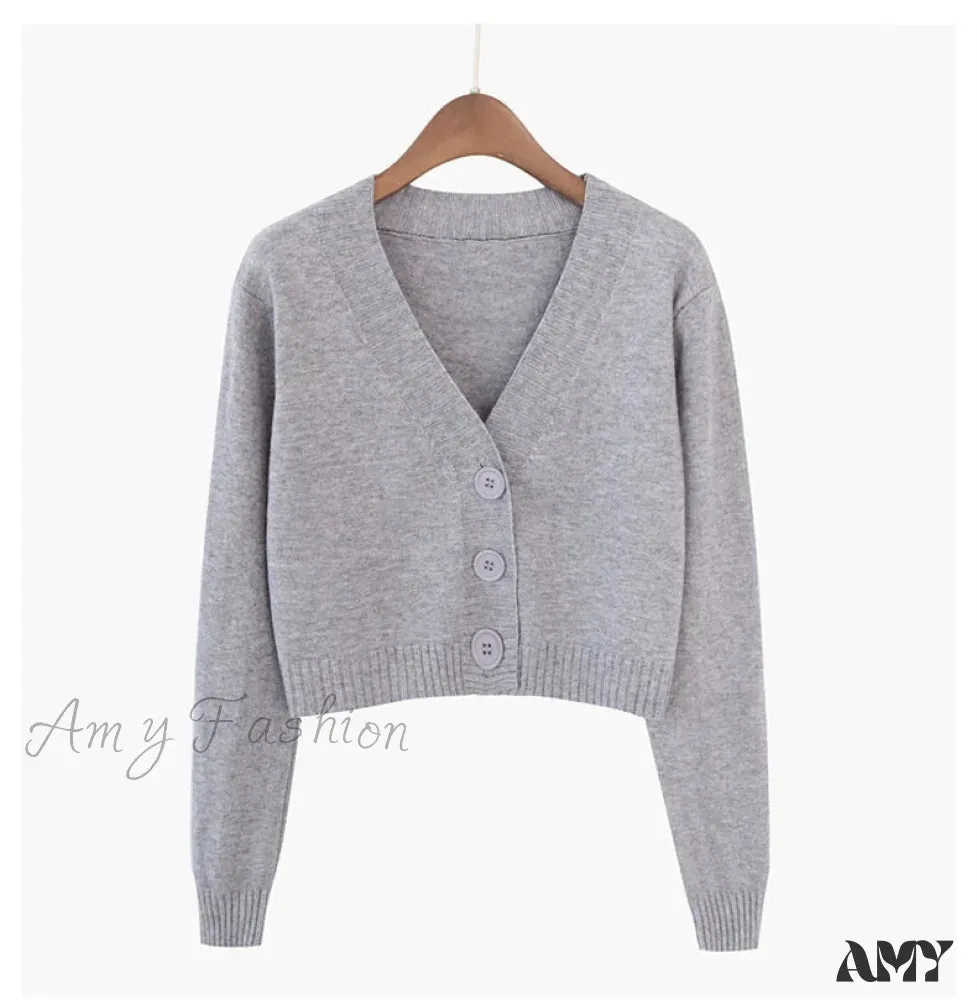 Amy Fashion - Knitted Crop Women Korean Short Cardigan