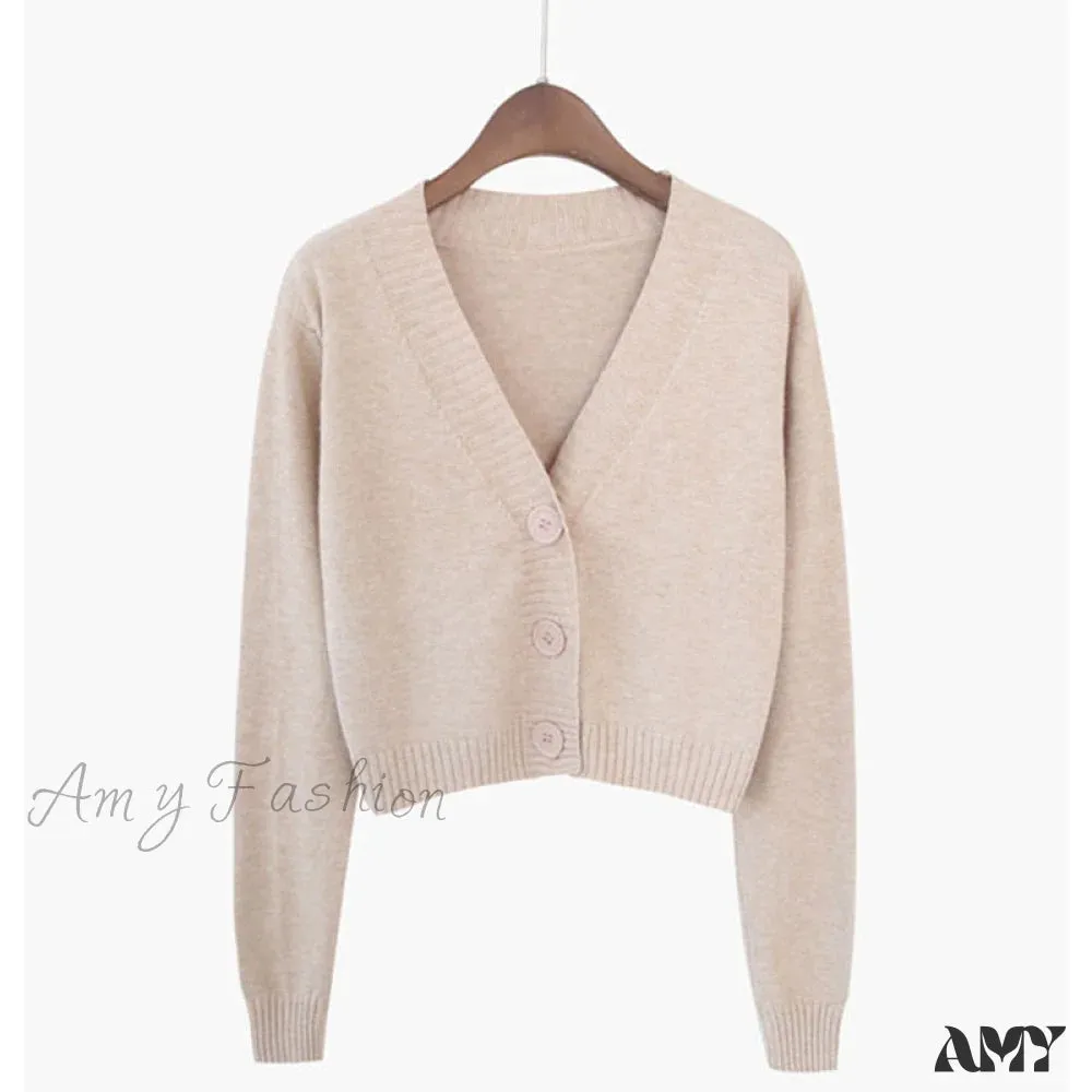 Amy Fashion - Knitted Crop Women Korean Short Cardigan