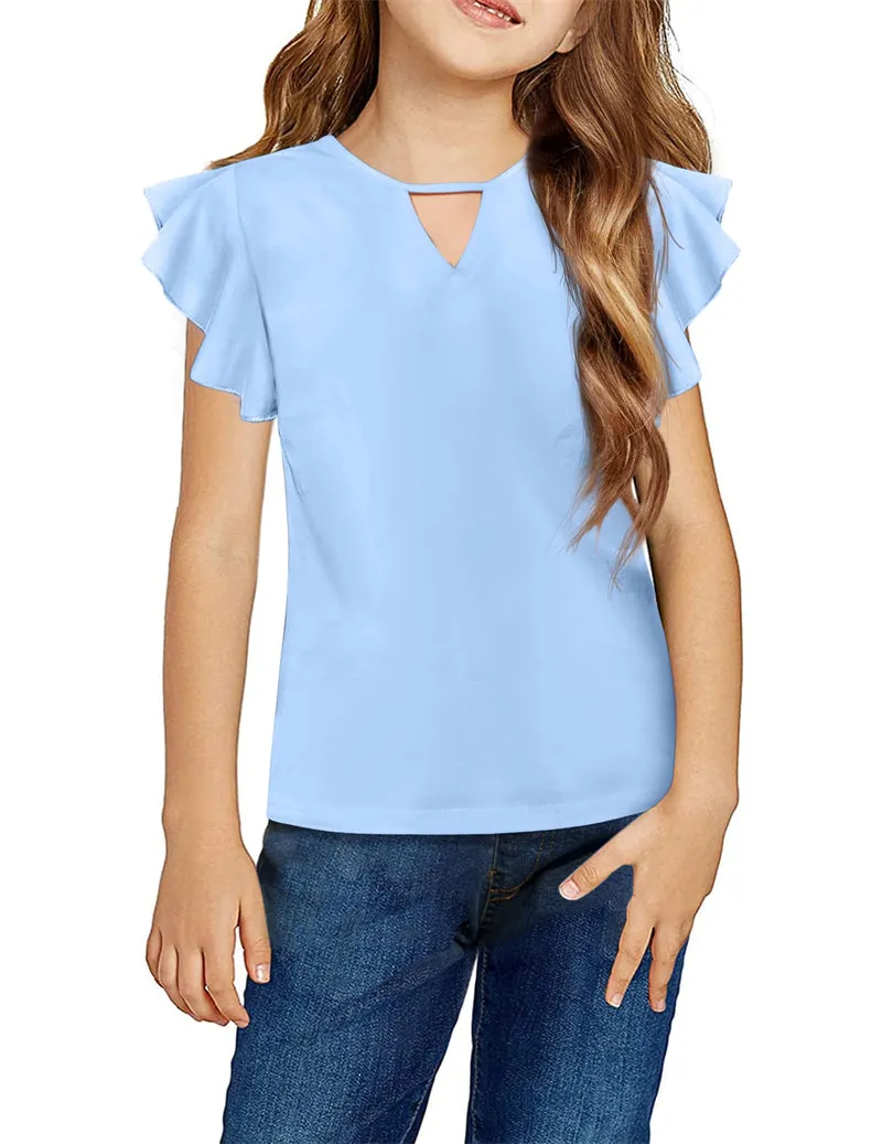 Arshiner Girls Shirts Short Sleeve Tee Ruffle Solid Summer Tops