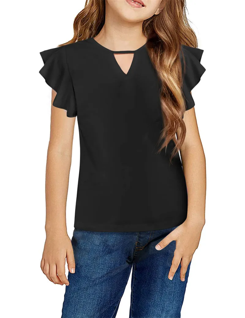 Arshiner Girls Shirts Short Sleeve Tee Ruffle Solid Summer Tops