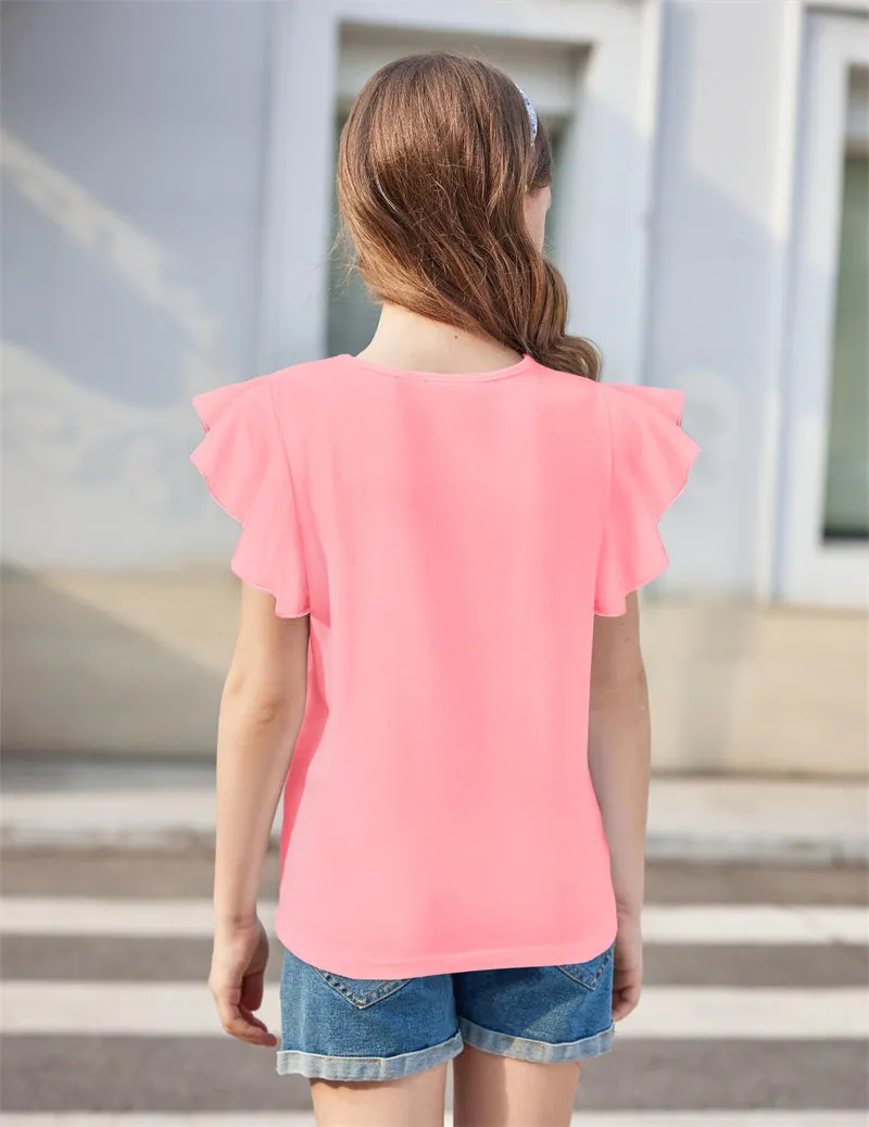 Arshiner Girls Shirts Short Sleeve Tee Ruffle Solid Summer Tops