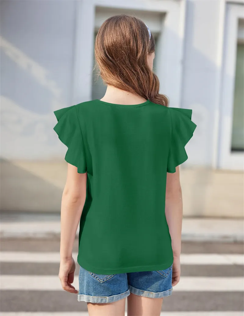Arshiner Girls Shirts Short Sleeve Tee Ruffle Solid Summer Tops