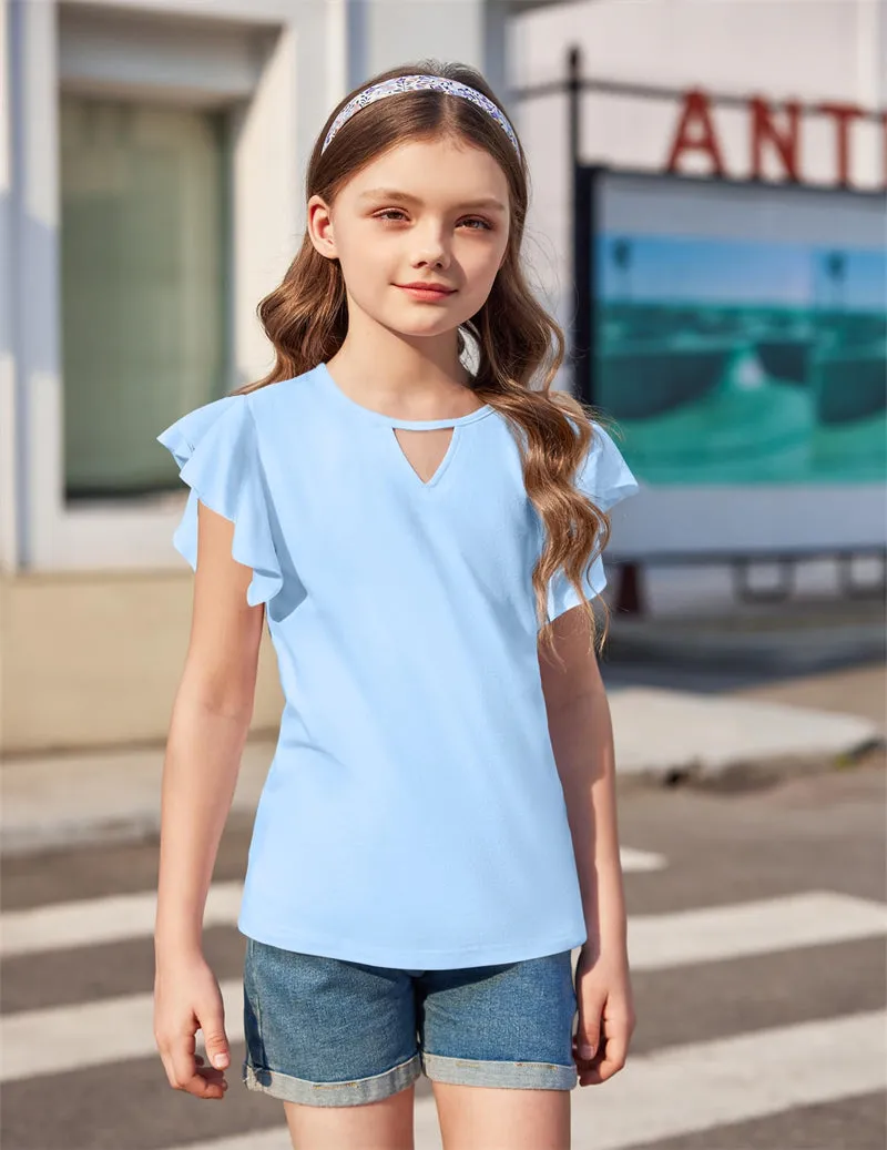 Arshiner Girls Shirts Short Sleeve Tee Ruffle Solid Summer Tops