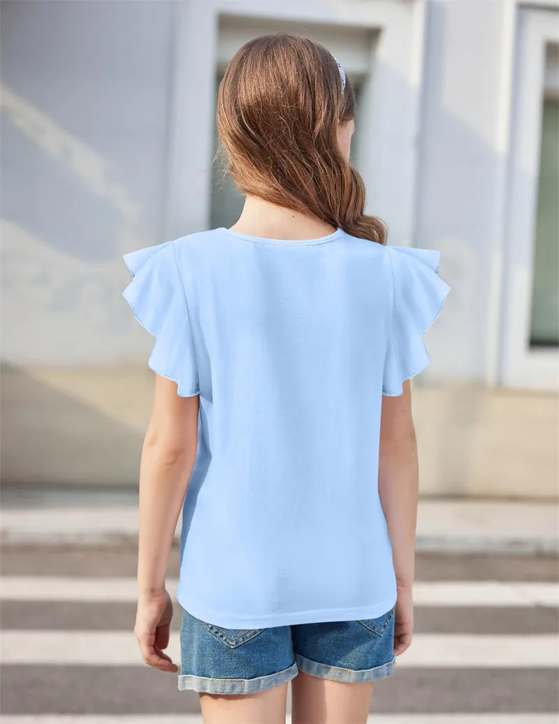 Arshiner Girls Shirts Short Sleeve Tee Ruffle Solid Summer Tops