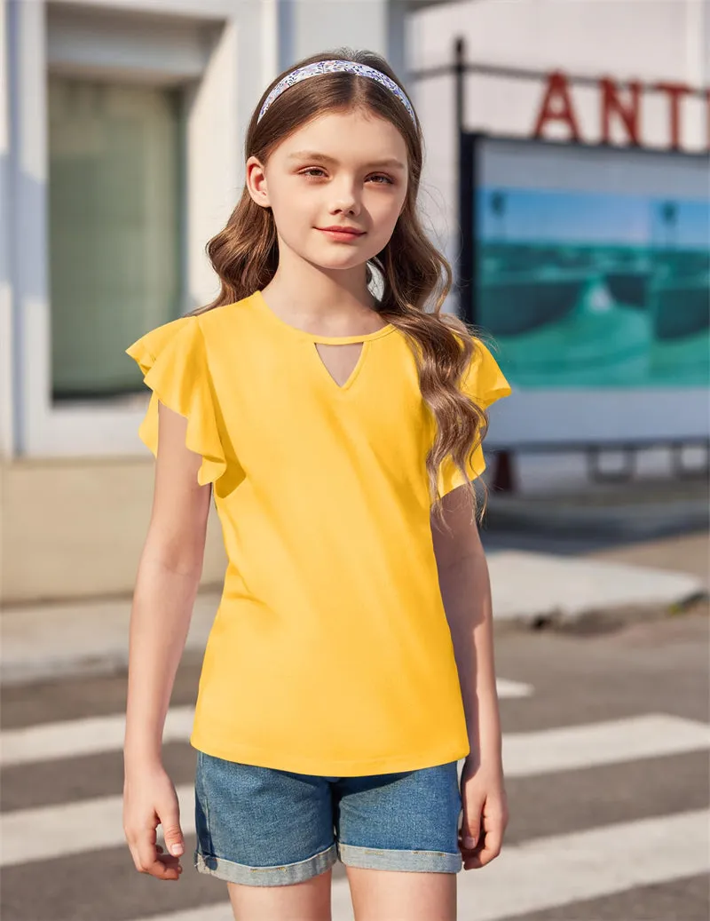 Arshiner Girls Shirts Short Sleeve Tee Ruffle Solid Summer Tops