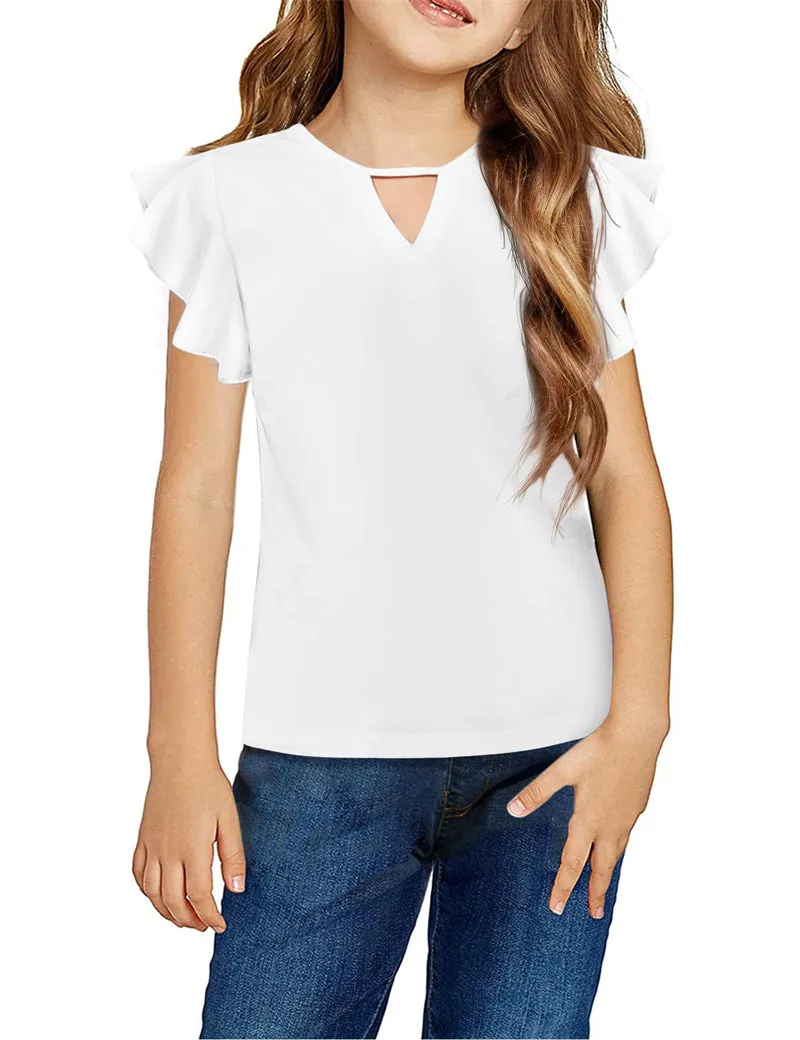 Arshiner Girls Shirts Short Sleeve Tee Ruffle Solid Summer Tops