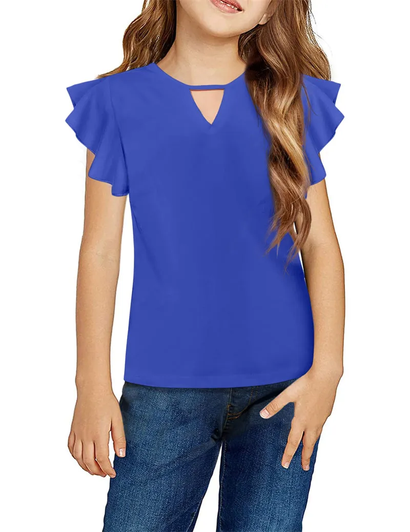 Arshiner Girls Shirts Short Sleeve Tee Ruffle Solid Summer Tops