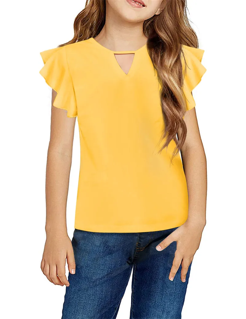 Arshiner Girls Shirts Short Sleeve Tee Ruffle Solid Summer Tops