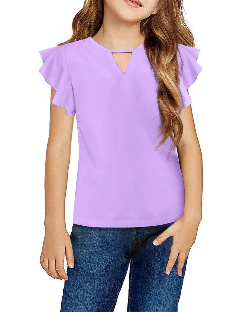 Arshiner Girls Shirts Short Sleeve Tee Ruffle Solid Summer Tops