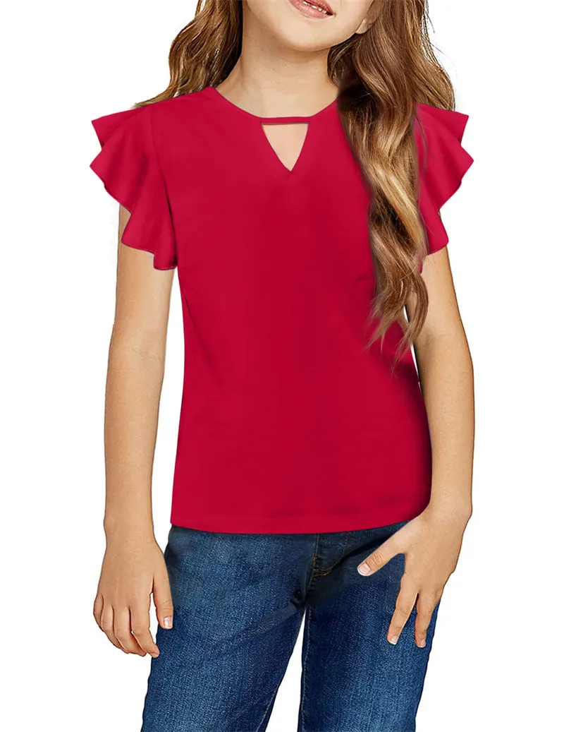 Arshiner Girls Shirts Short Sleeve Tee Ruffle Solid Summer Tops