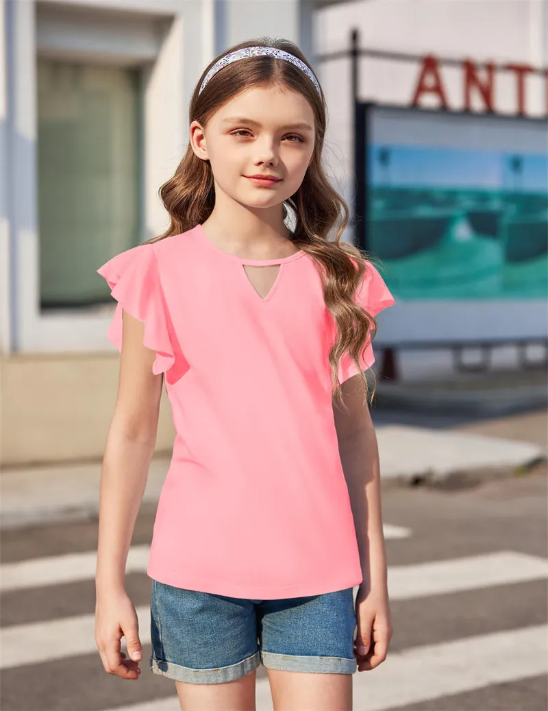 Arshiner Girls Shirts Short Sleeve Tee Ruffle Solid Summer Tops