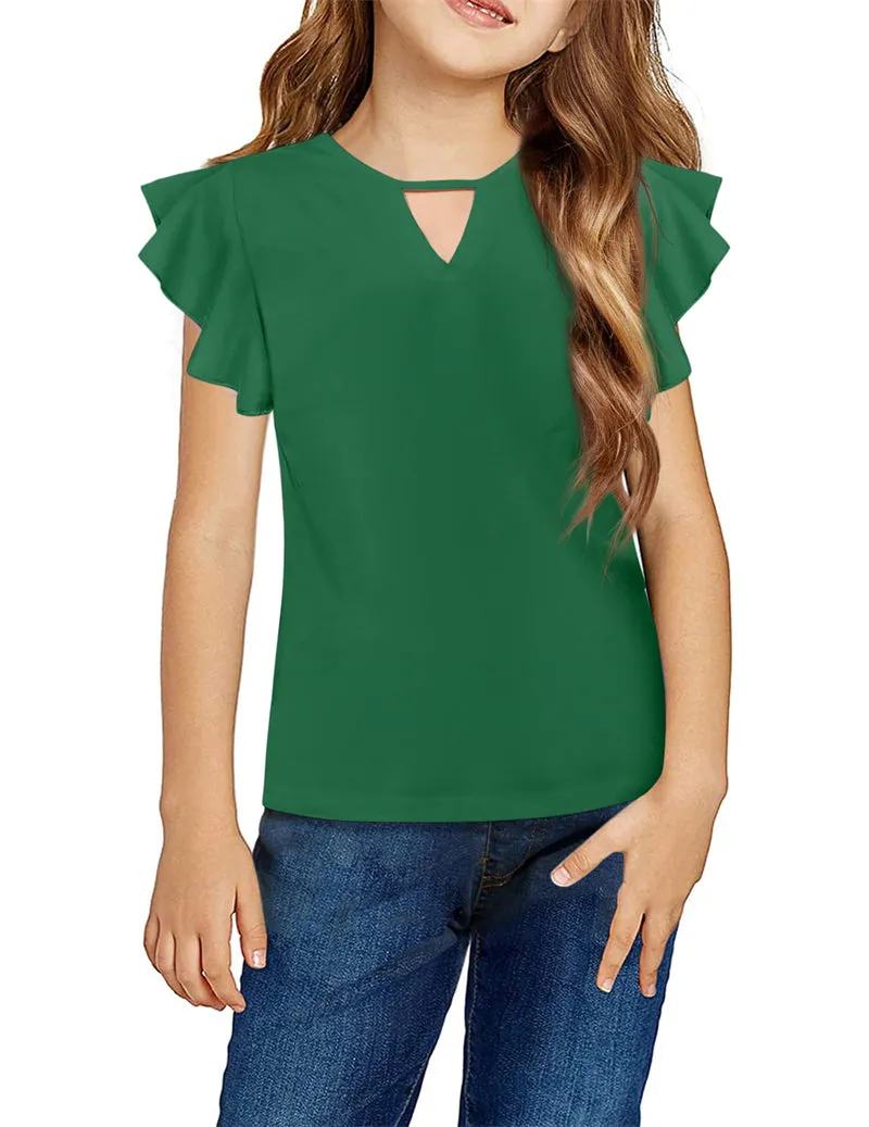 Arshiner Girls Shirts Short Sleeve Tee Ruffle Solid Summer Tops
