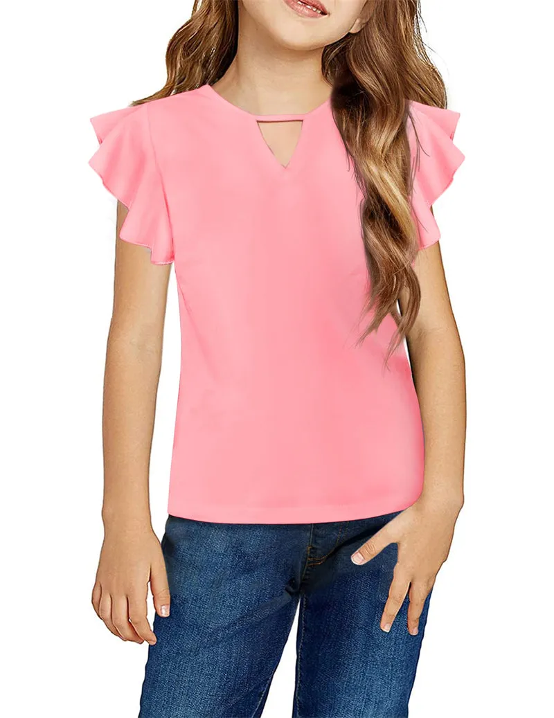Arshiner Girls Shirts Short Sleeve Tee Ruffle Solid Summer Tops