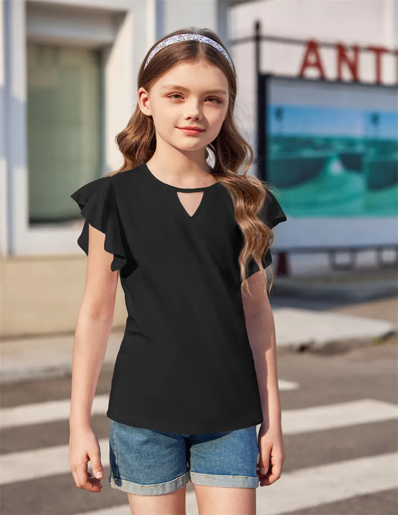 Arshiner Girls Shirts Short Sleeve Tee Ruffle Solid Summer Tops