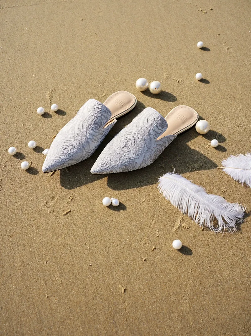 B-FEI high quality high-grade gray French half-drag flower mules -Rose Story