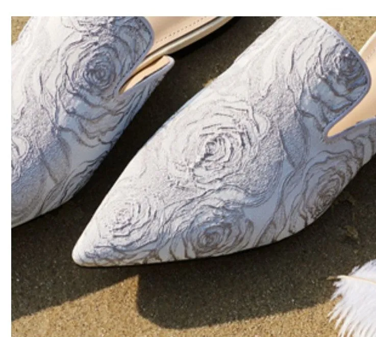 B-FEI high quality high-grade gray French half-drag flower mules -Rose Story