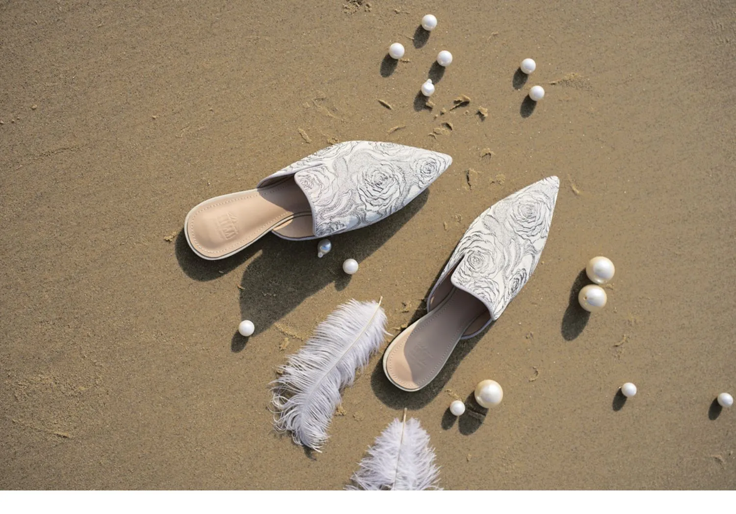 B-FEI high quality high-grade gray French half-drag flower mules -Rose Story