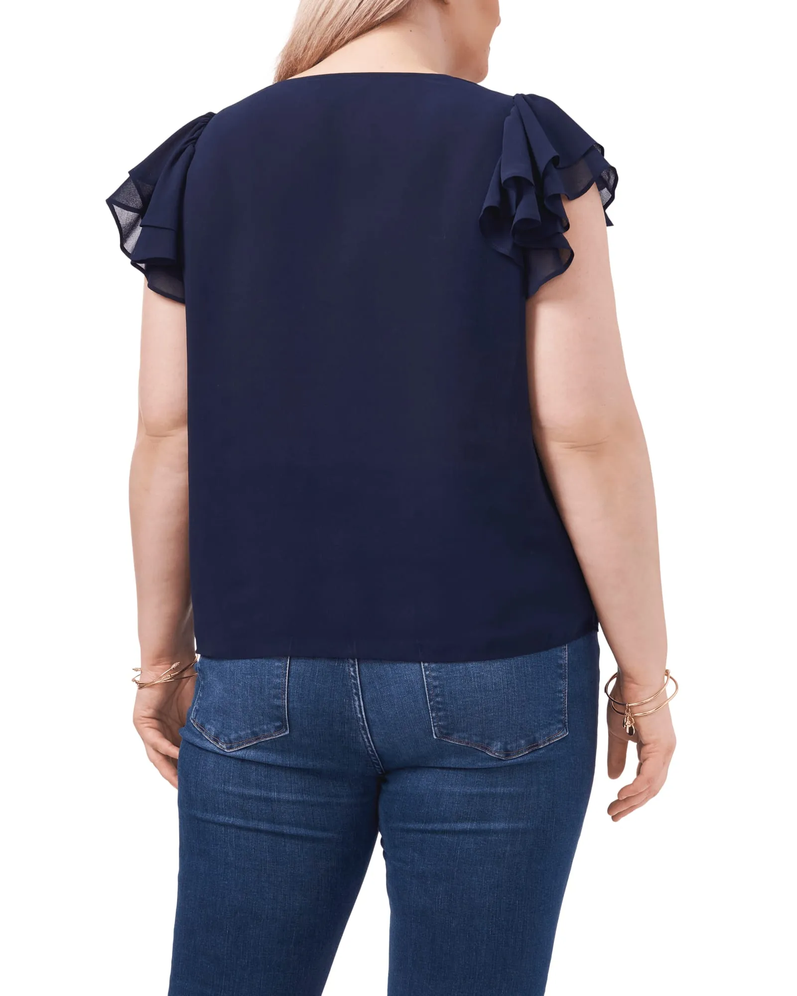 Billie Flutter-Sleeve Top | TWILIGHT NAVY