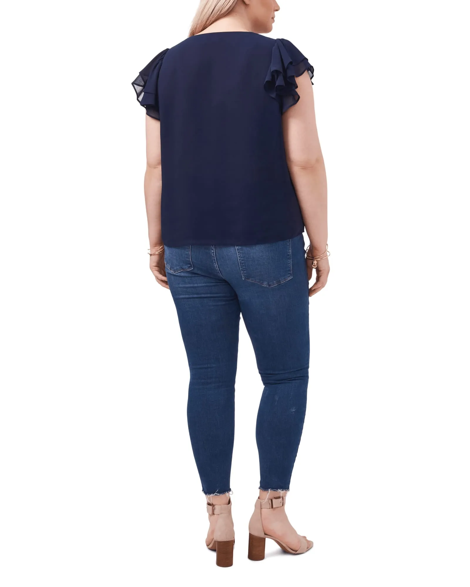 Billie Flutter-Sleeve Top | TWILIGHT NAVY