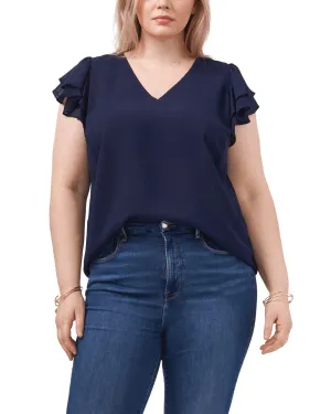 Billie Flutter-Sleeve Top | TWILIGHT NAVY