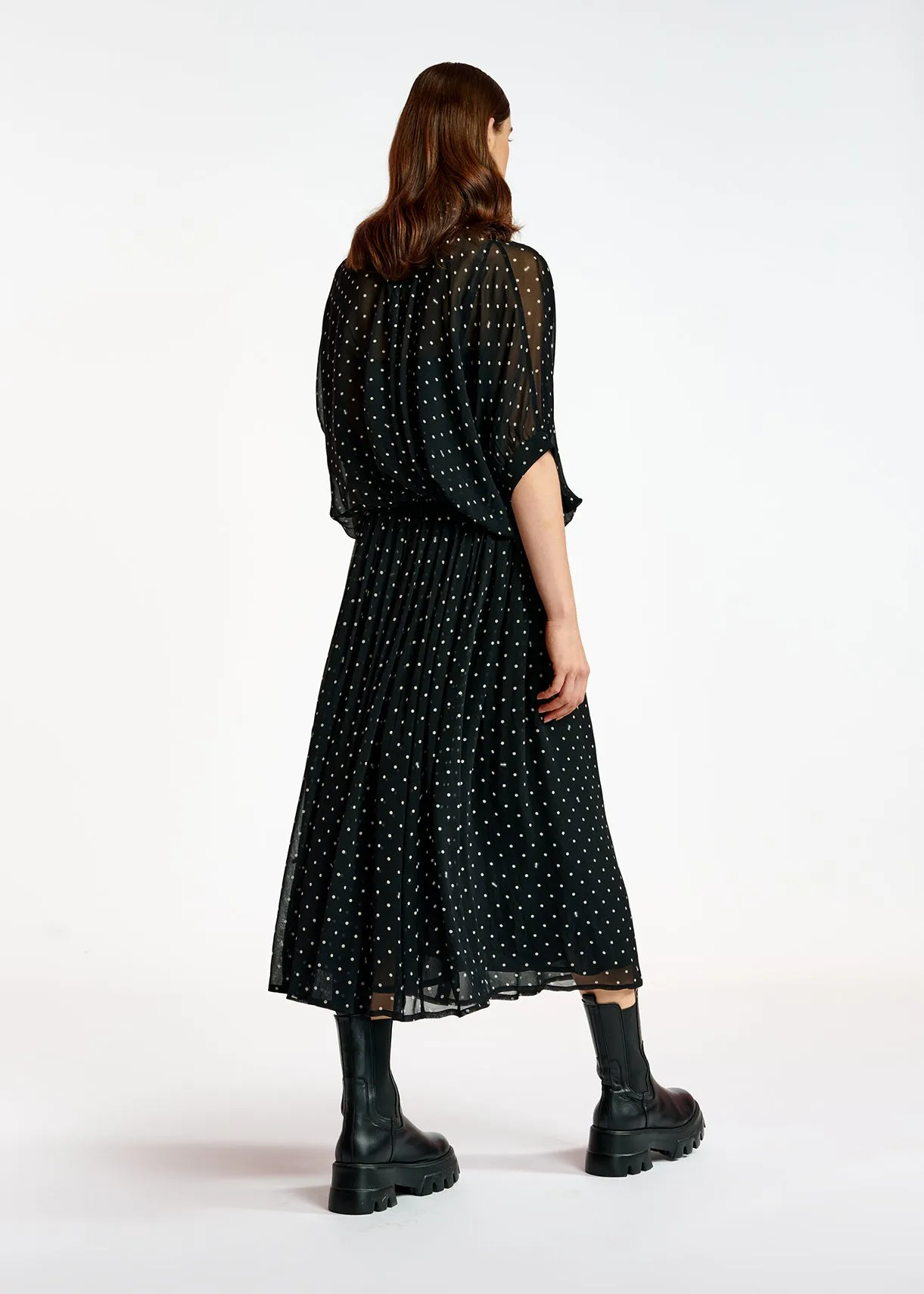 Black and off-white voluminous dotted sheer top