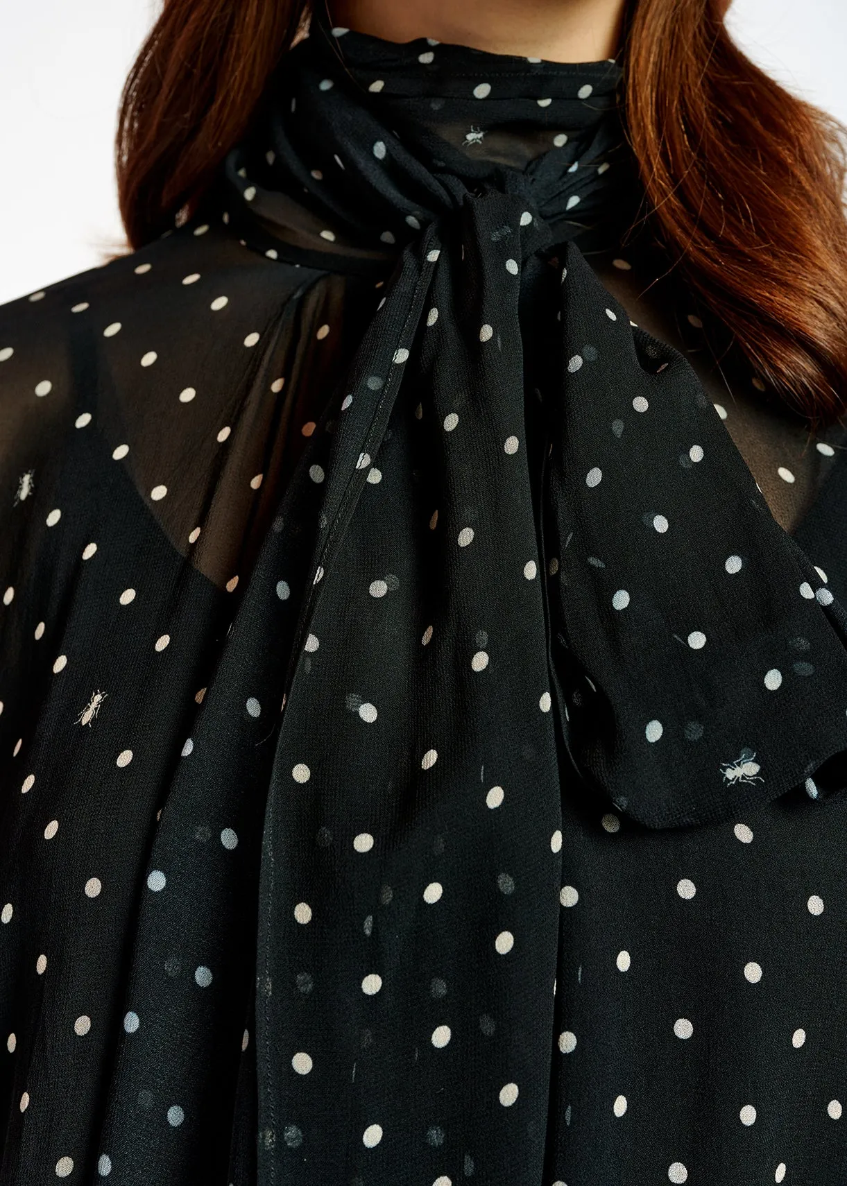 Black and off-white voluminous dotted sheer top