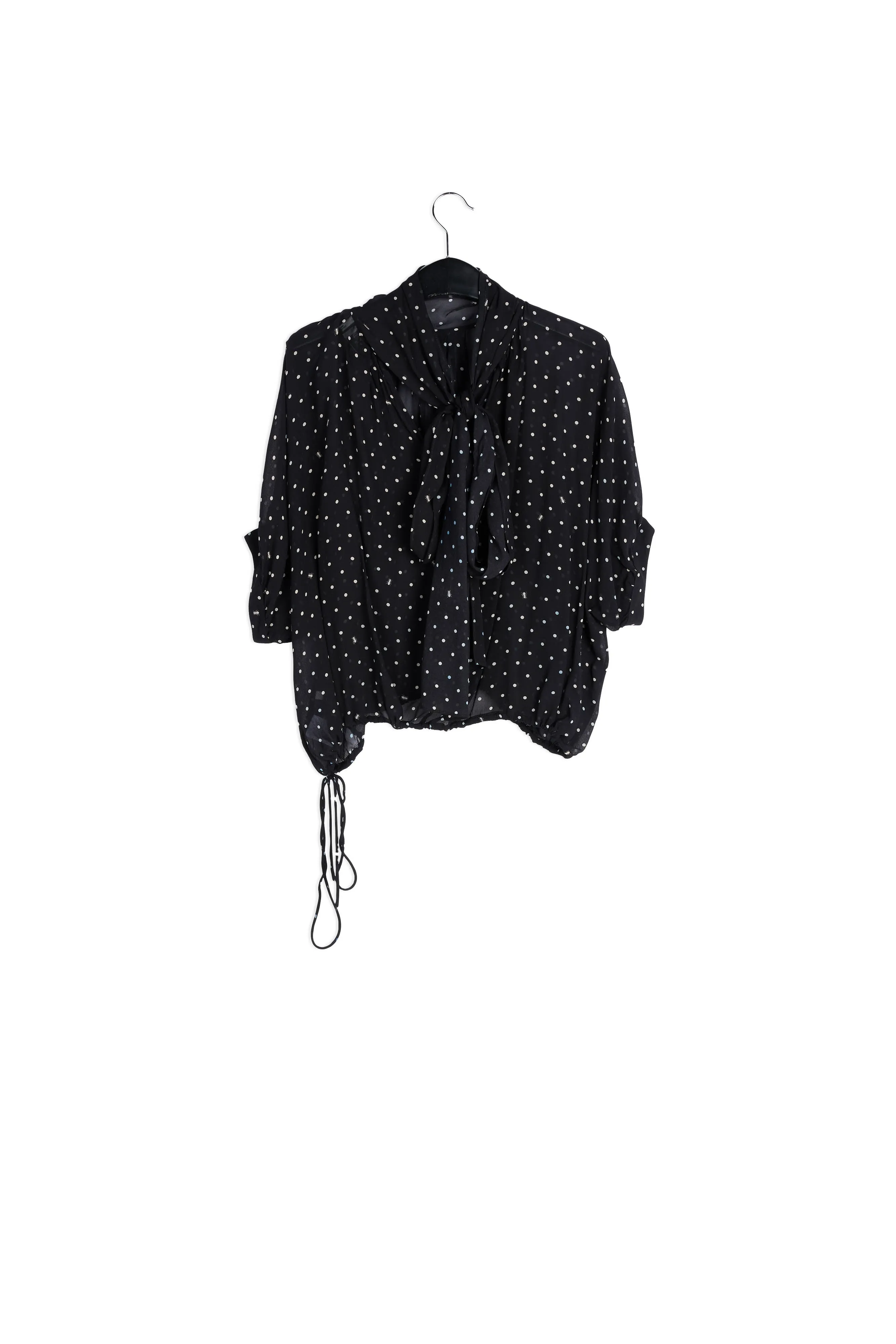 Black and off-white voluminous dotted sheer top