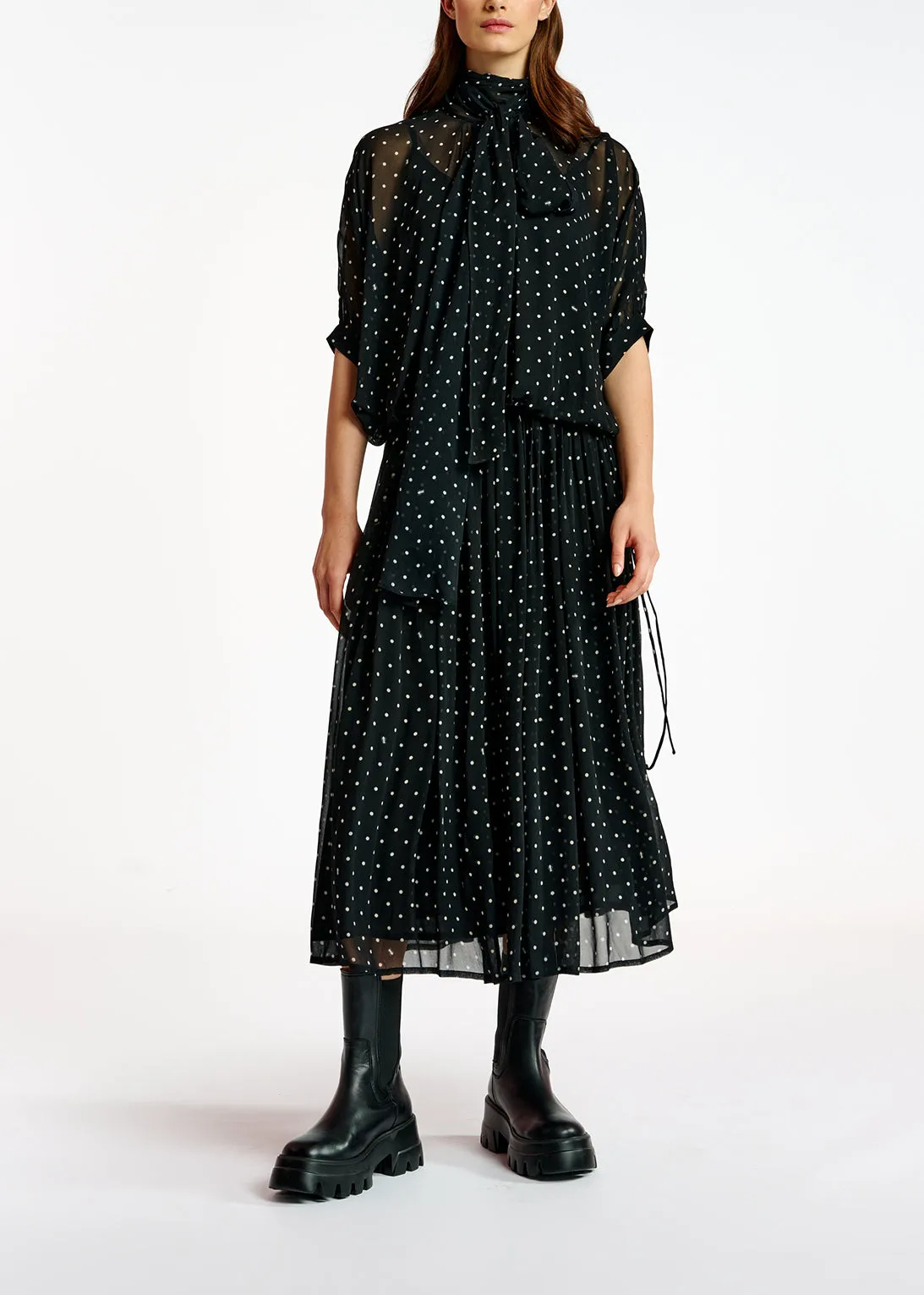 Black and off-white voluminous dotted sheer top