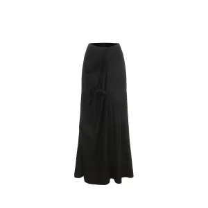 Black Flower Tie-front Maxi Skirt
