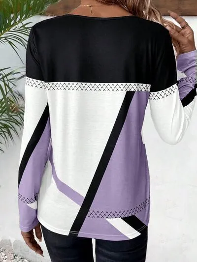 Bold Color Graphic Long Sleeve Top