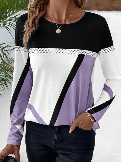Bold Color Graphic Long Sleeve Top