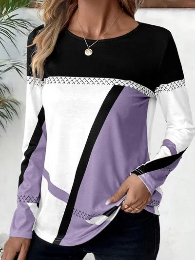 Bold Color Graphic Long Sleeve Top