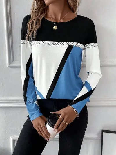 Bold Color Graphic Long Sleeve Top