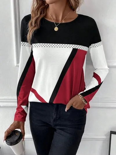 Bold Color Graphic Long Sleeve Top
