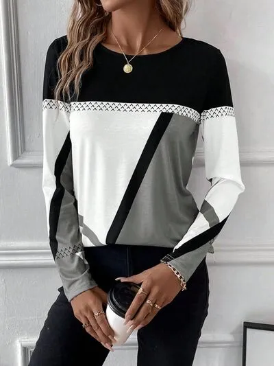 Bold Color Graphic Long Sleeve Top