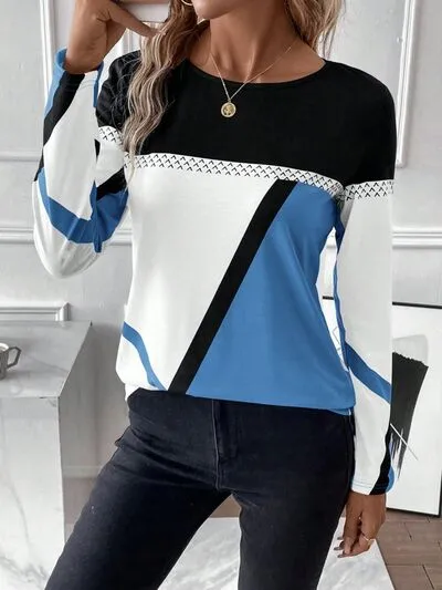 Bold Color Graphic Long Sleeve Top