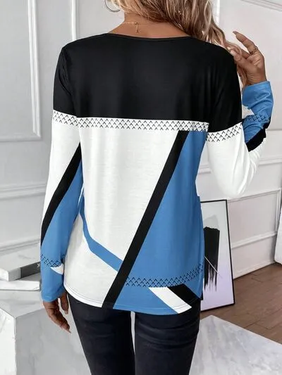 Bold Color Graphic Long Sleeve Top
