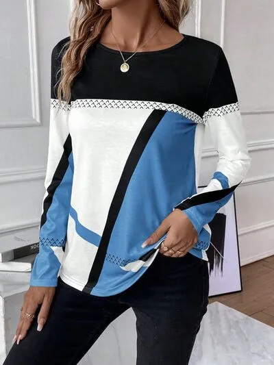Bold Color Graphic Long Sleeve Top